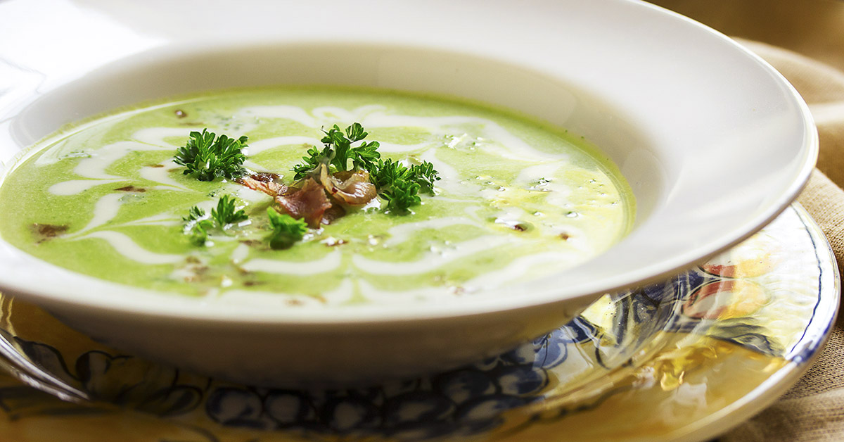 Elegant Chilled Spring Pea Soup Just a Little Bit of Bacon