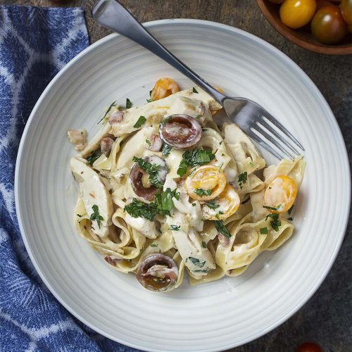 Pappardelle Pasta with Pancetta and Burrata Just a Little Bit of Bacon