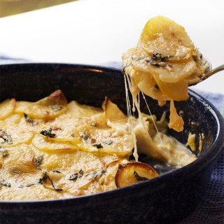 Sunny Yellow Squash and Potato Gratin - Yellow squash and yellow potatoes combine in this gratin to make one of my favorite easy side dishes. | justalittlebitofbacon.com