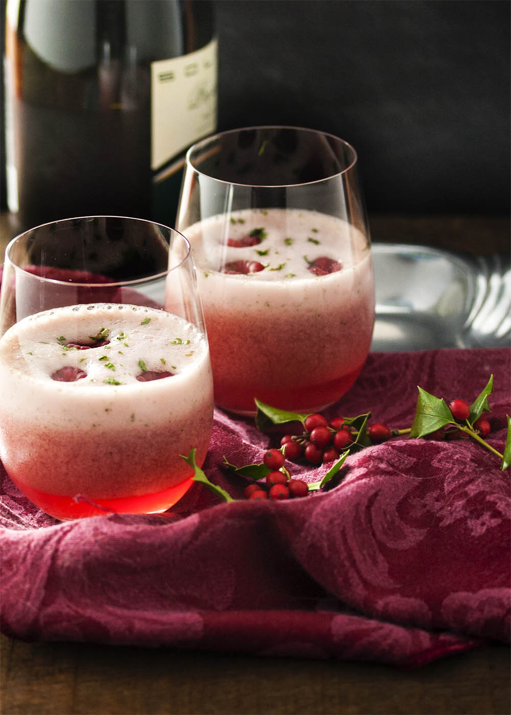 Raspberry Mint Prosecco Cocktail - Holiday entertaining is the time to bring out the bubbly and this prosecco sorbet cocktail is just the thing for a celebration. 5 minutes and 4 ingredients is all you need. | justalittlebitofbacon.com