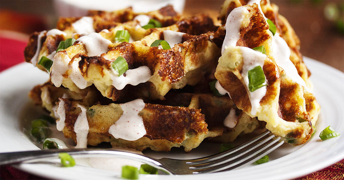 Loaded Mashed Potato Waffles &middot; Just a Little Bit of Bacon