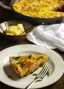 Potato and Chorizo Spanish Tortilla - My Spanish tortilla is full of organic eggs and local chorizo and potatoes. It's bursting with flavor and makes a great lunch or dinner with nice, green salad. | justalittlebitofbacon.com