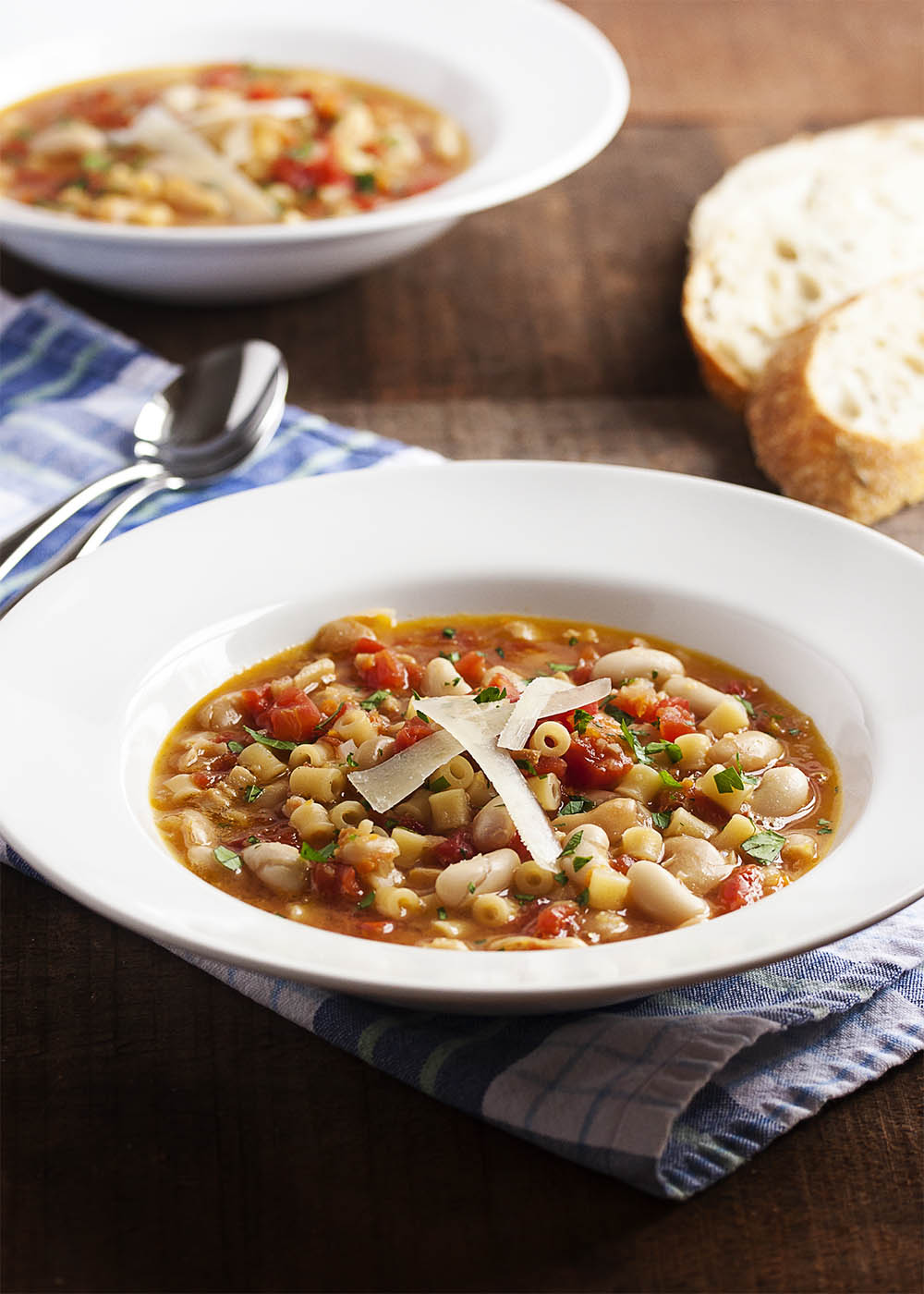 Pasta e Fagioli - Every Italian family has their own version of pasta and bean soup. Mine is light on the tomatoes, with plenty of pancetta, and a rich, flavorful broth. | justalittlebitofbacon.com