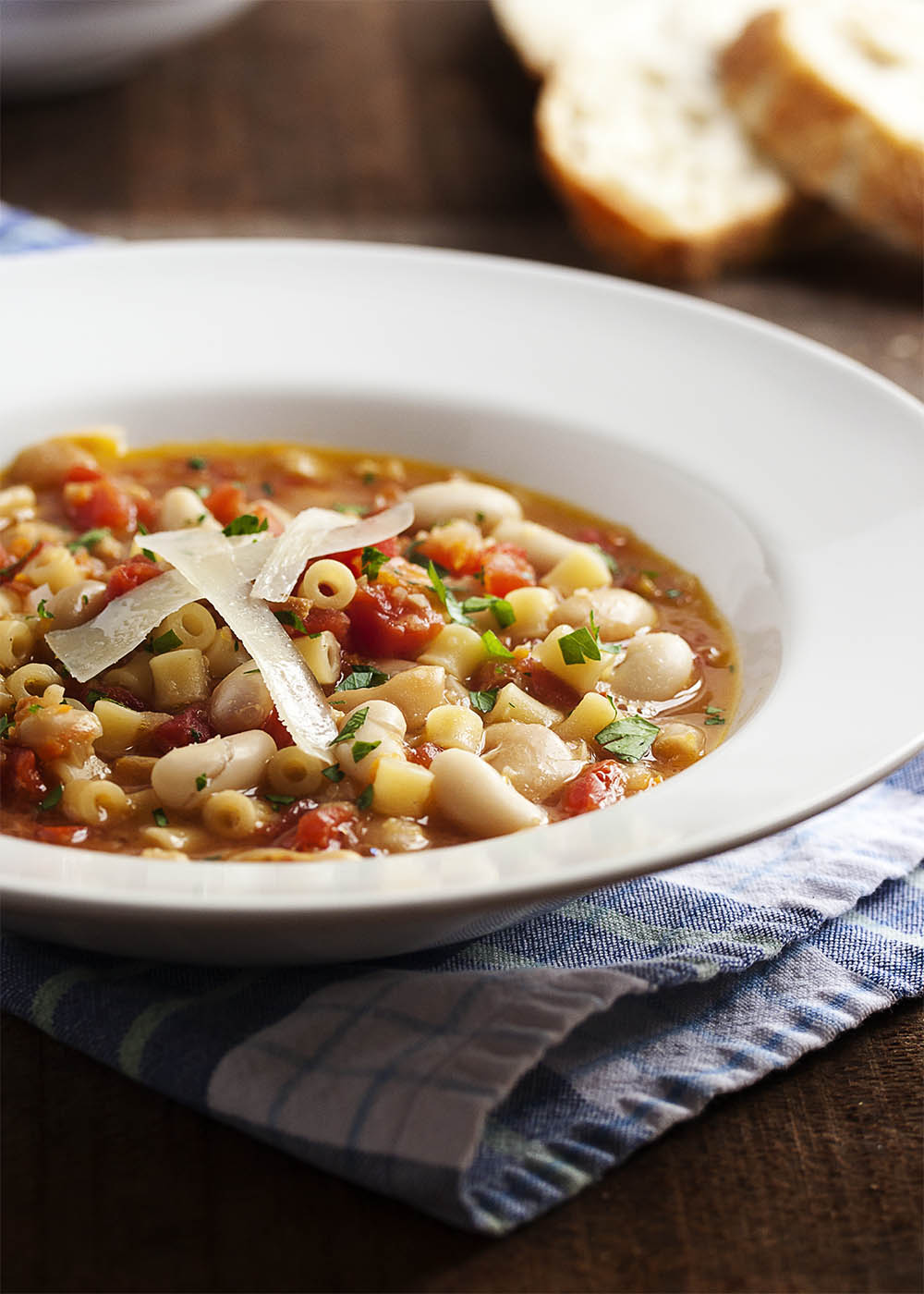 Pasta e Fagioli - Every Italian family has their own version of pasta and bean soup. Mine is light on the tomatoes, with plenty of pancetta, and a rich, flavorful broth. | justalittlebitofbacon.com