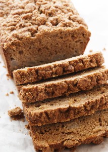 Pear Quick Bread with Streusel Topping - What to do with those overripe pears sitting on your counter? Make an easy pear quick bread from them! Great for breakfast, for snacks, and it freezes well. | justalittlebitofbacon.com