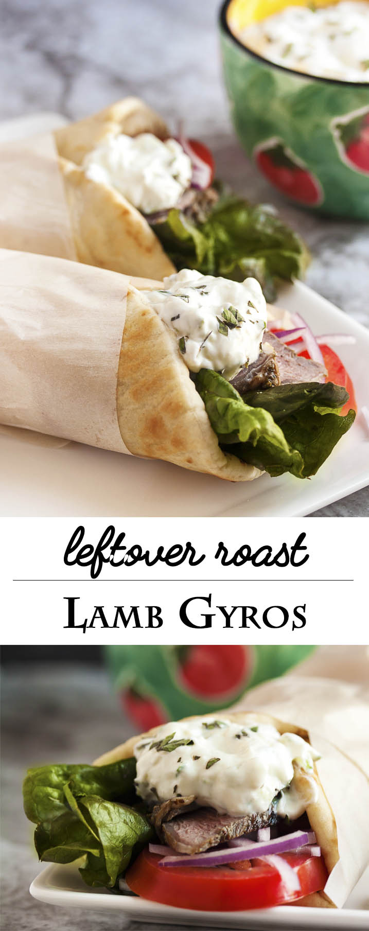 Leftover Lamb Gyros with Tzatziki Sauce - What to do with leftover lamb roast? Make these incredibly yummy lamb gyros and top them with a 5 minute tzatziki sauce. | justalittlebitofbacon.com