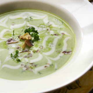 Chilled Spring Pea Soup - This elegant and easy chilled pea soup is full of fresh flavor and is great as a light meal or the first course of a celebration dinner. | justalittlebitofbacon.com