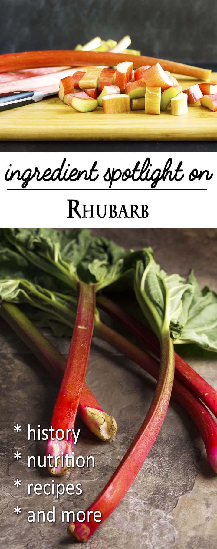Ingredient Spotlight: Rhubarb - With its deep, red stalks and intensely sour and puckery flavor, rhubarb is great in desserts as well as in stews and savory sauces. If all you know is strawberry rhubarb pie, you'll be impressed by rhubarb's versatility. | justalittlebitofbacon.com