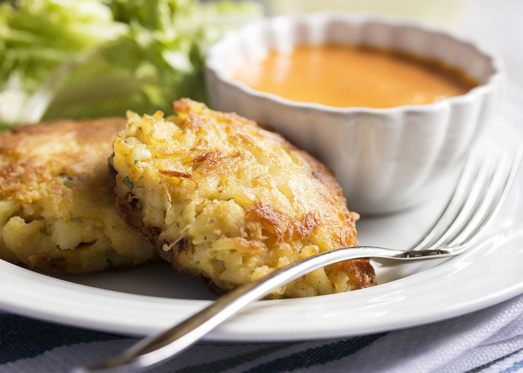 Spanish Crab Cakes with a Creamy Roasted Red Pepper Sauce Just a