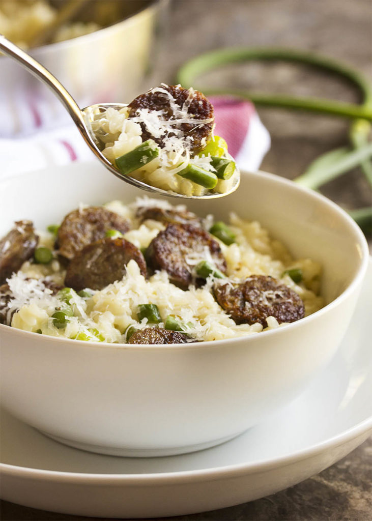 Sausage and Garlic Scape Risotto Just a Little Bit of Bacon