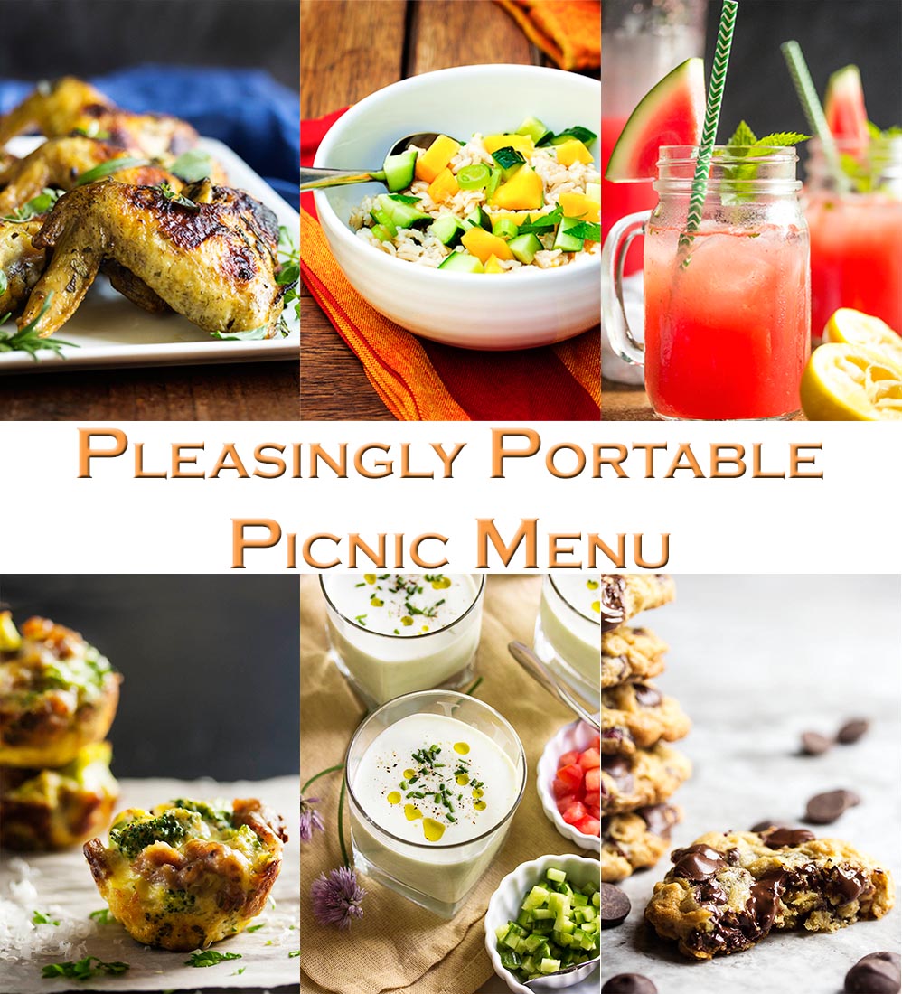 Pleasingly Portable Picnic Menu – No knives required! Here is a menu of easy to transport, make ahead recipes which will satisfy your al fresco dining needs without sacrificing flavor or freshness. | justalittlebitofbacon.com
