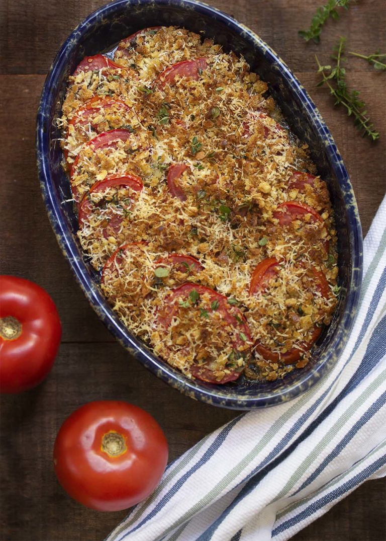 Baked Sliced Tomato Gratin with Parmesan Breadcrumbs Just a Little