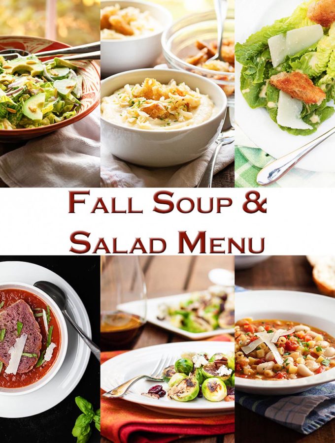 Fall is the time for cozy! This soup and salad menu has three great weeknight meals which will satisfy your need for comfort food. | justalittlebitofbacon.com