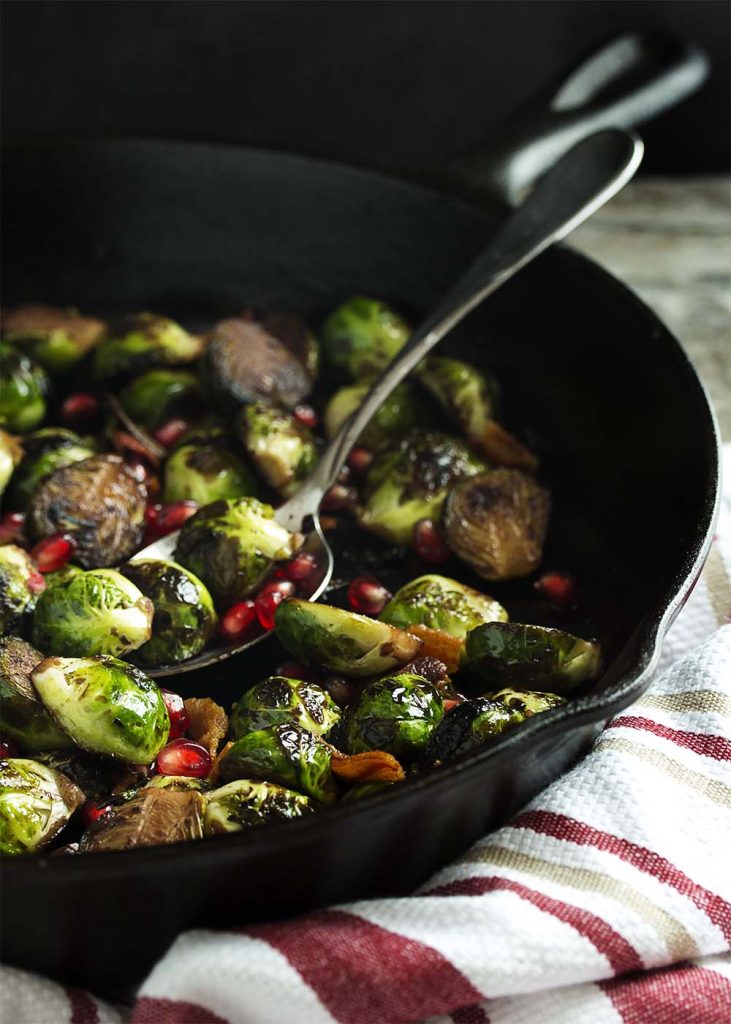 Pan Roasted Brussels Sprouts with Pomegranate Seeds Just a Little Bit
