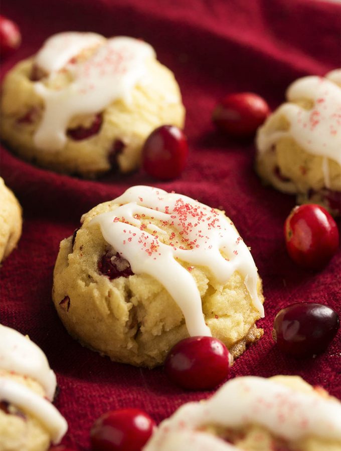 The fresh cranberries in these fresh cranberry cookies give them such a bright and zingy flavor which is completely different from dried cranberries! Don't just use fresh cranberries for sauce. Make cookies! | justalittlebitofbacon.com