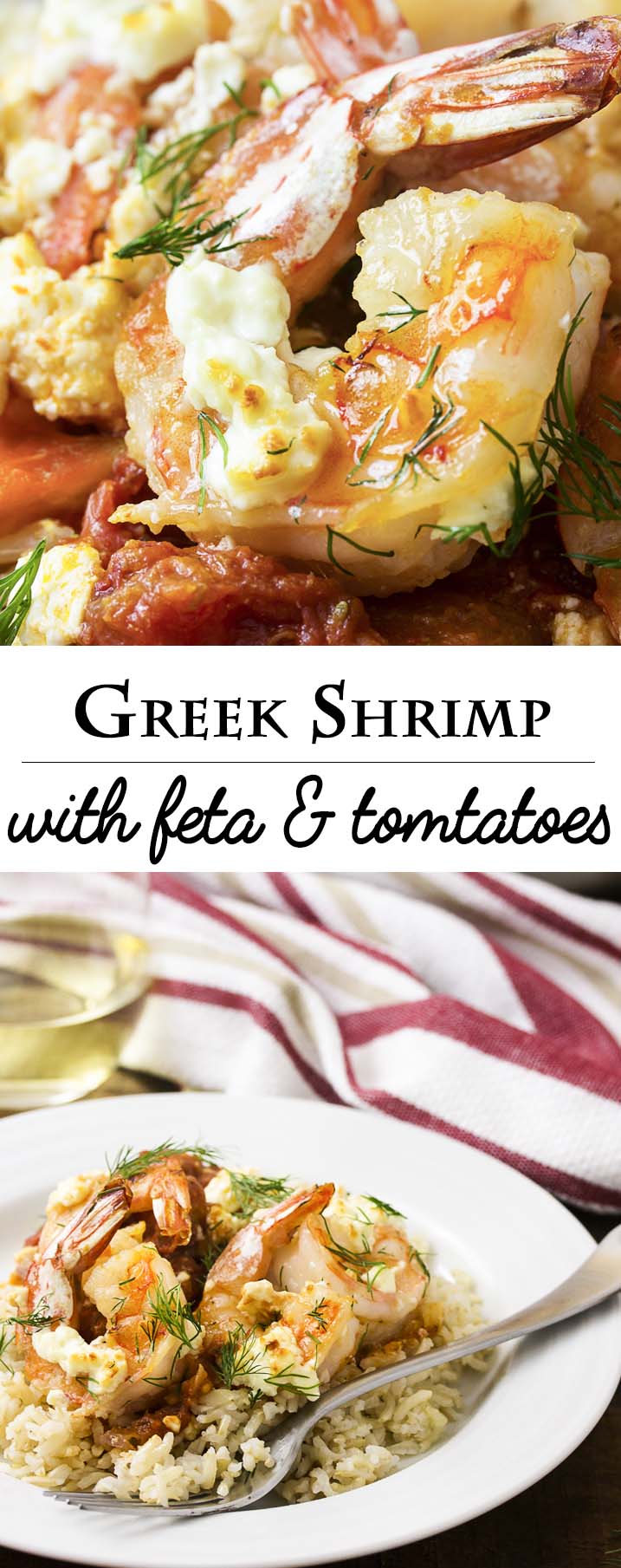 Juicy, plump shrimp are flambeed in brandy then topped with feta before being broiled over a bed of tomatoes in this classic Greek dish! | justalittlebitofbacon.com
