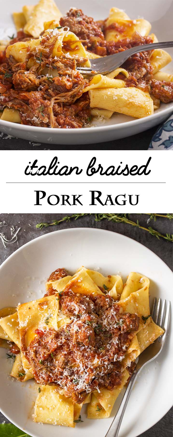 Italian comfort food of tomato, braised sausage, and pork shoulder ragu simmering on the stove is the perfect way to spend a chilly day. This pork ragu is easily doubled and freezes well. | justalittlebitofbacon.com