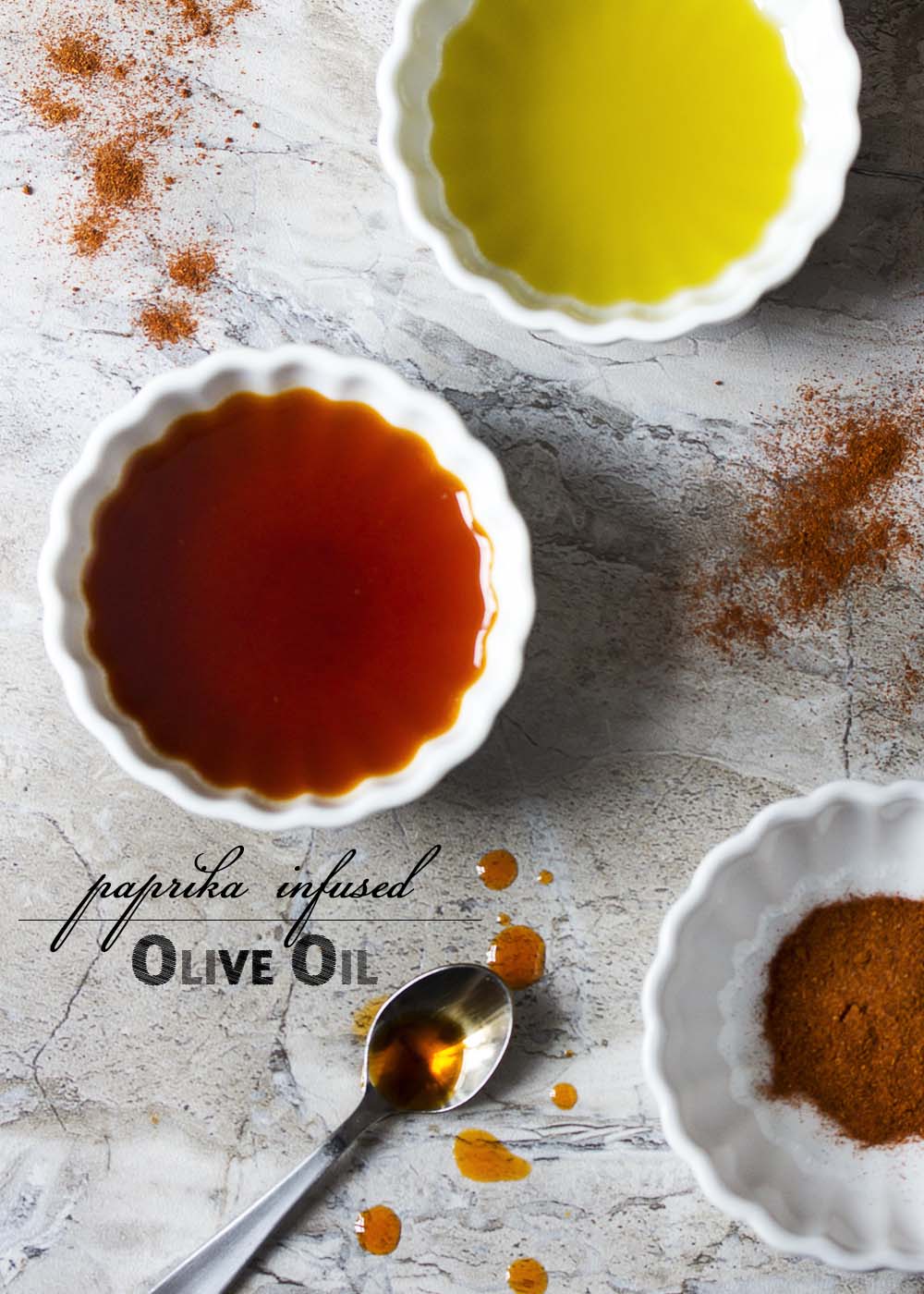 Quick and easy to make, paprika infused olive oil adds a great smokey flavor and colorful red garnish to all sorts of recipes. | justalittlebitofbacon.com