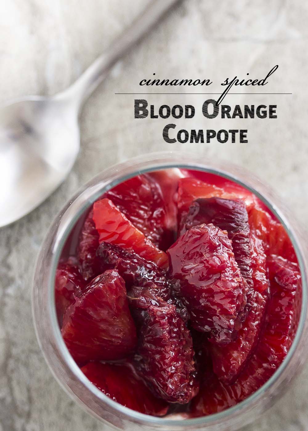 Ruby red and cinnamon spiced, this blood orange compote is a beautiful and intensely flavored sauce perfect for spooning over creamy mascarpone mousse. | justalittlebitofbacon.com