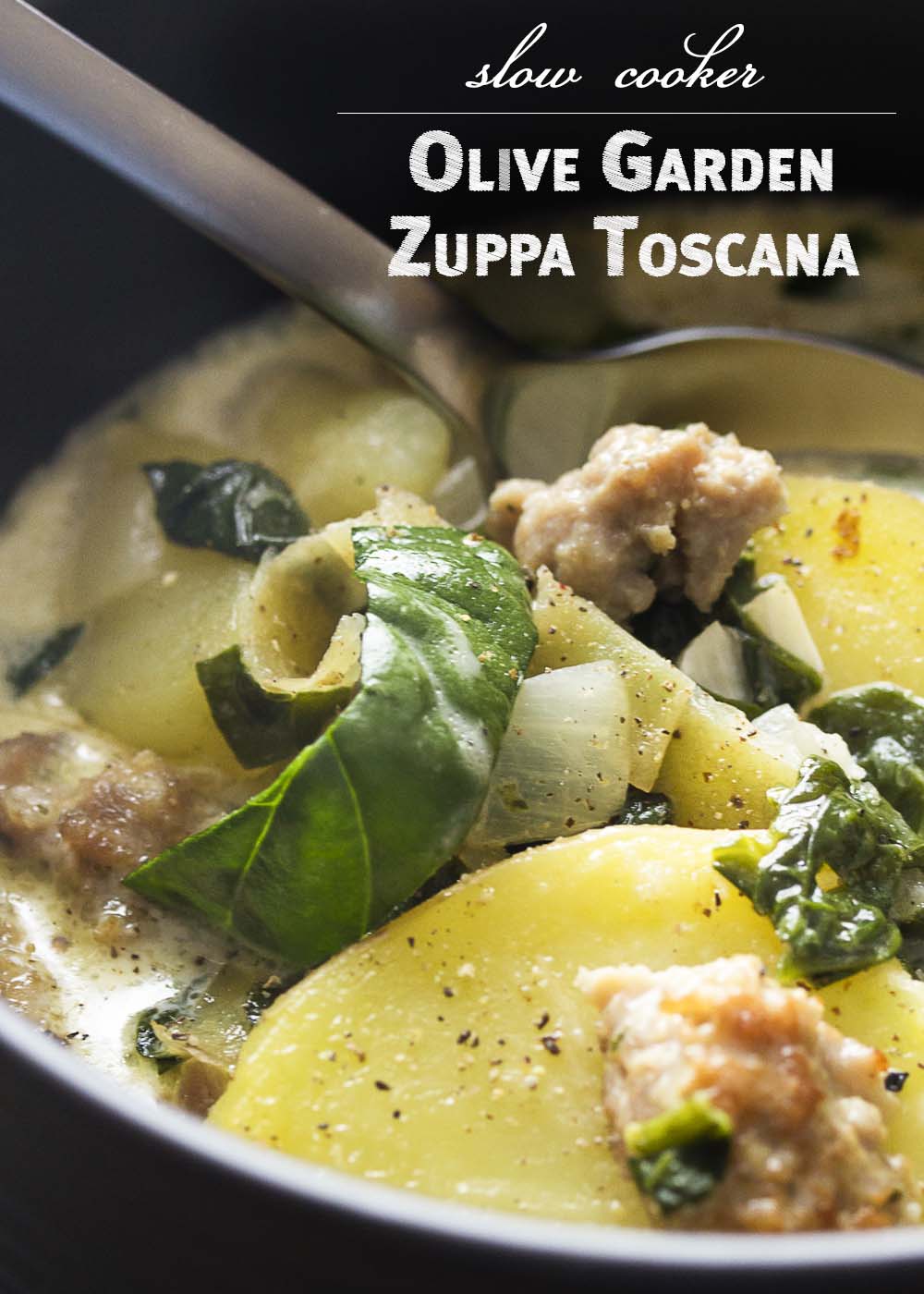 Love Olive Garden's zuppa toscana and want to make it at home? I've adapted the recipe to create a slow cooker zuppa toscana perfect to make on busy days! | justalittlebitofbacon.com