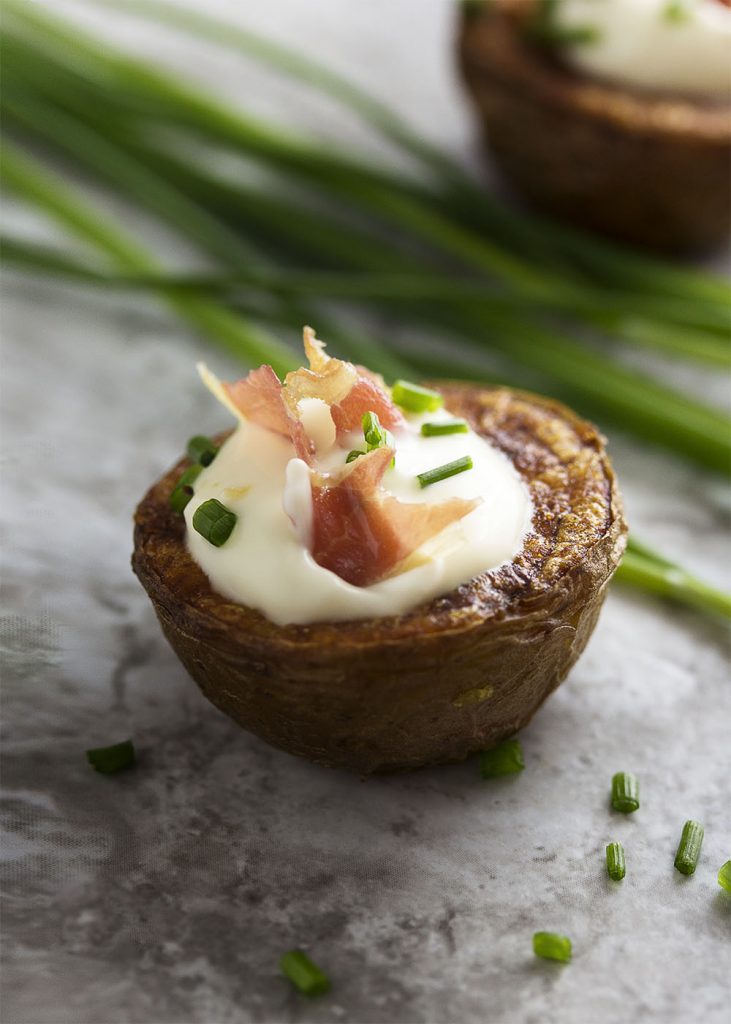 Crispy Potato Bites Topped with Pancetta and Chives Just a Little Bit