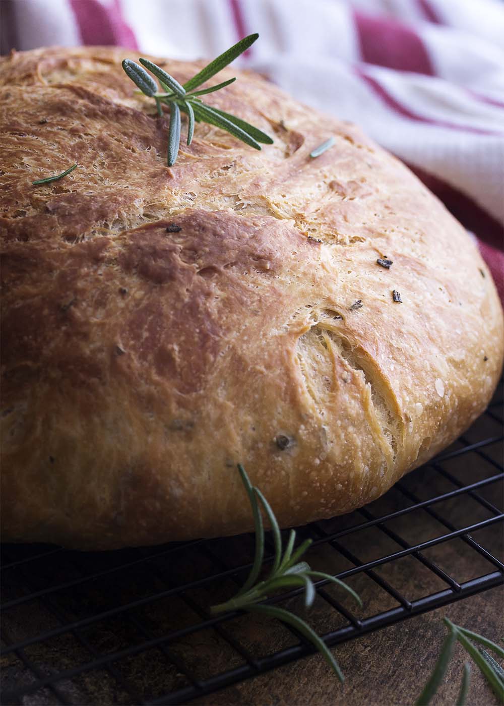 Love making artisan bread but want it to be quick and easy? This rosemary no knead bread bakes up like a dream in your dutch oven and only takes a few minutes of work. | justalittlebitofbacon.com