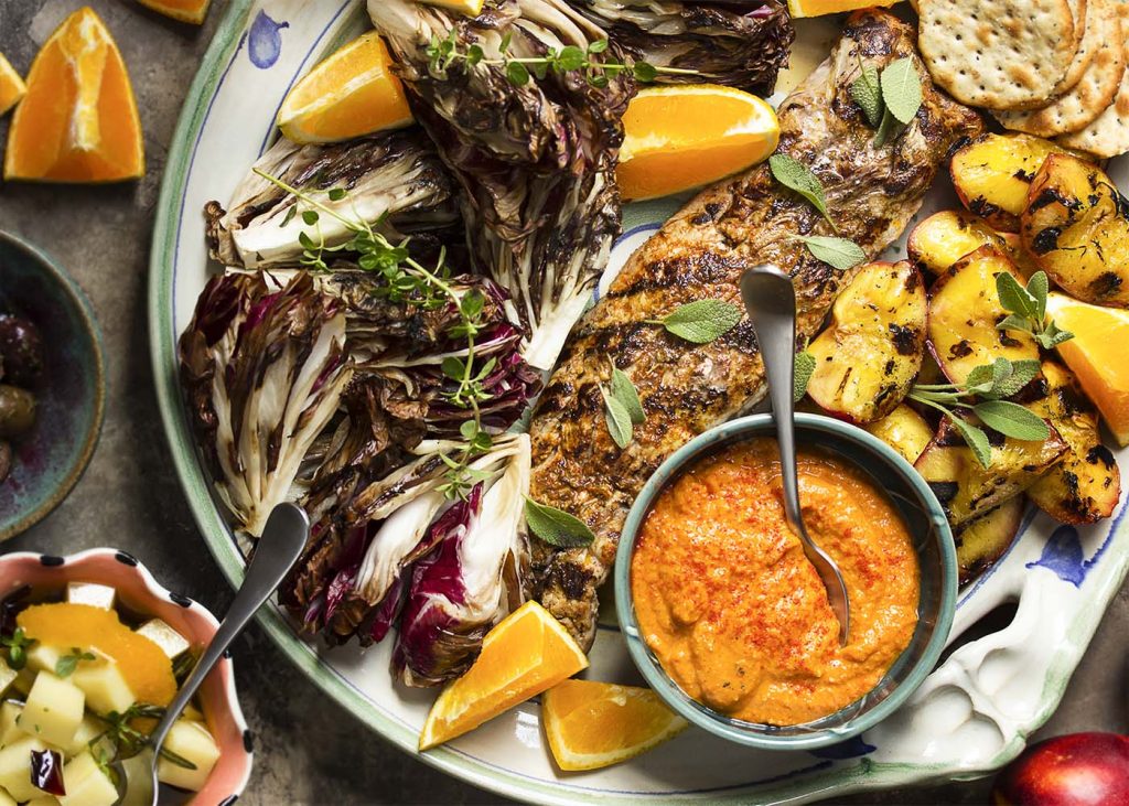 Spanish Grilled Pork Tenderloin with Peaches and Radicchio Just a Little Bit of Bacon