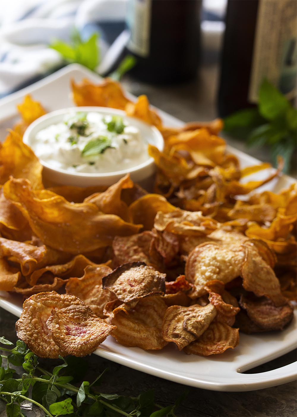 Homemade root vegetable chips are a great change from the usual potato and tortilla chips! Crispy, fried, and full of flavor. | justalittlebitofbacon.com