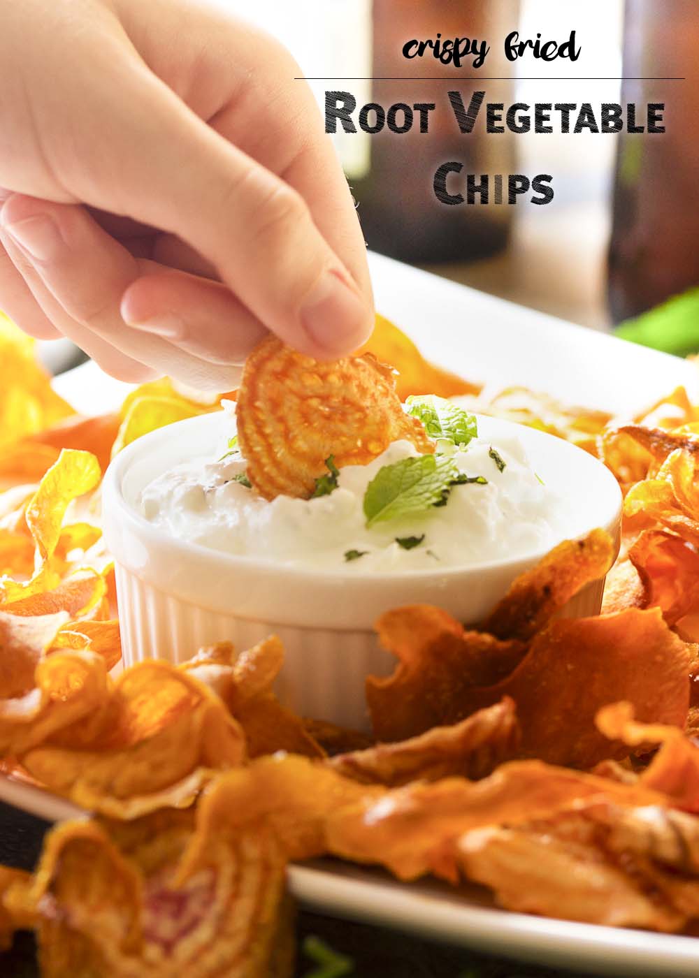 Homemade root vegetable chips are a great change from the usual potato and tortilla chips! Crispy, fried, and full of flavor. | justalittlebitofbacon.com