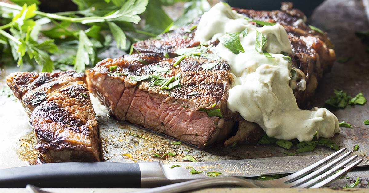 Paprika Rubbed Steak with Brandy Blue Cheese Sauce