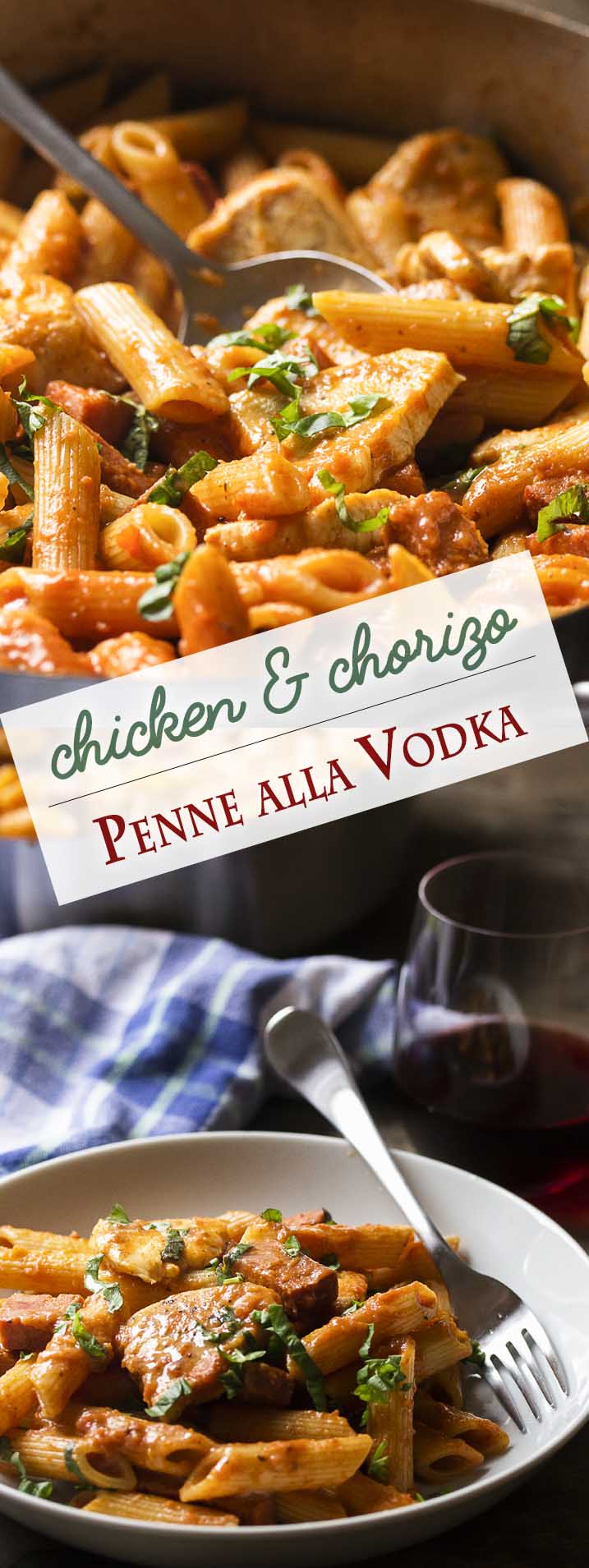 My penne alla vodka is creamy and full of deep tomato flavor from homemade marinara along with plenty of seared chicken and chorizo sausage. Easy weeknight meal! | justalittlebitofbacon.com