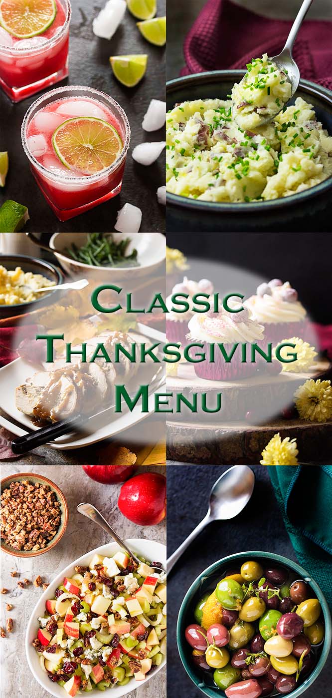 Classic Thanksgiving Menu I have a great Thanksgiving menu full of all the classic favorites - turkey, stuffing, cranberry sauce, pie, and more; all updated and fresh. | justalittlebitofbacon.com