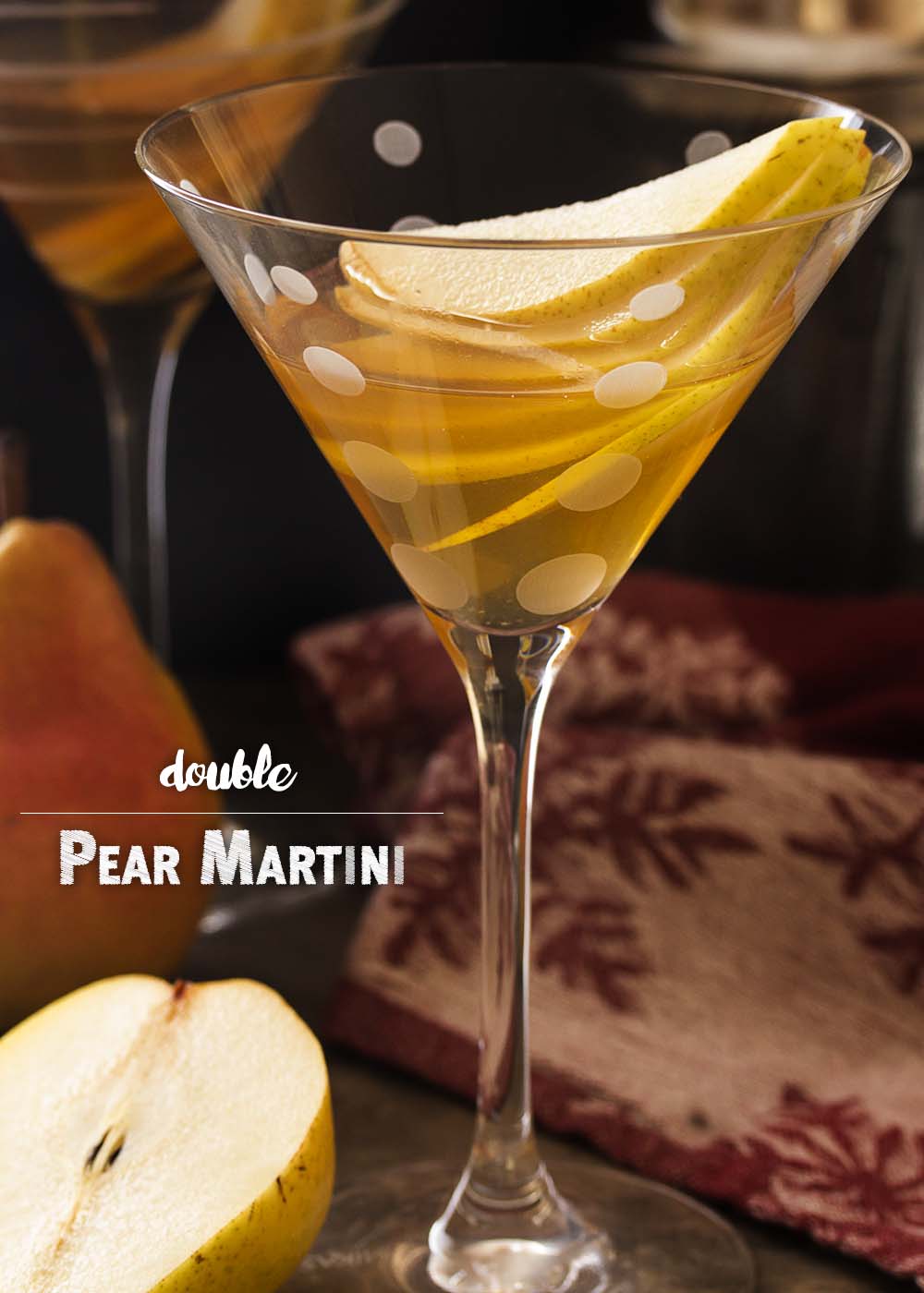 Have some ripe pears sitting on your counter? Make some spiced pear syrup and shake it with pear brandy and vodka for a double pear martini! | justalittlebitofbacon.com