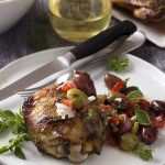 Grilled Mediterranean Chicken Thighs with Olives and Tomatoes