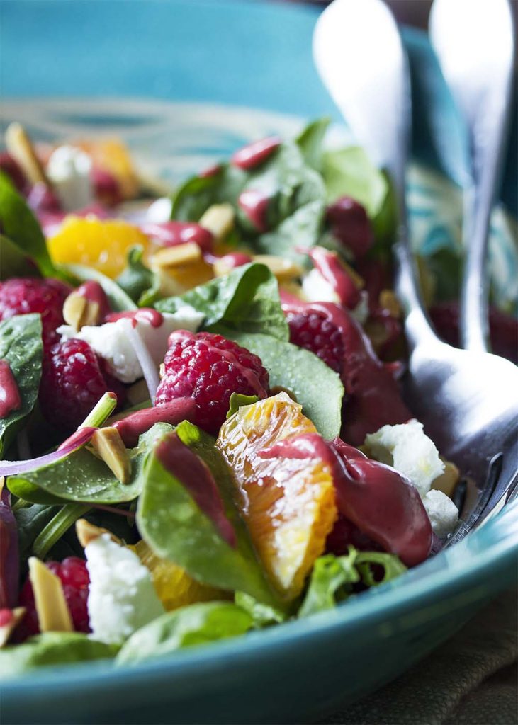 Raspberry Salad with Mixed Greens and Oranges Just a Little Bit of Bacon