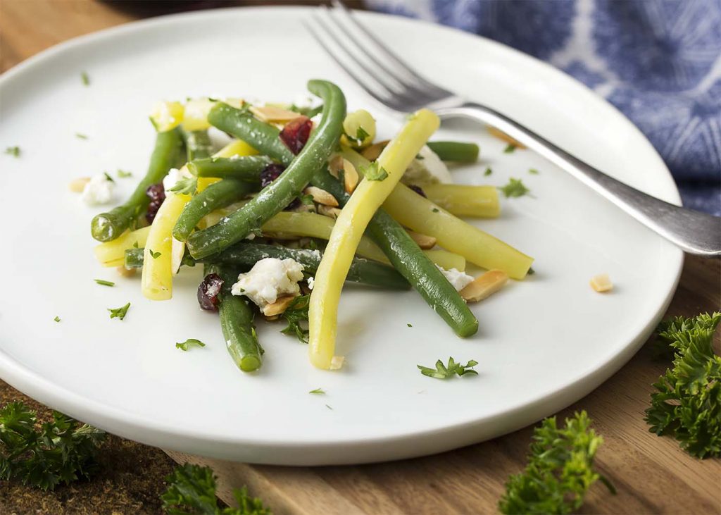 Green Bean Salad with Fried Almonds and Goat Cheese Just a Little Bit