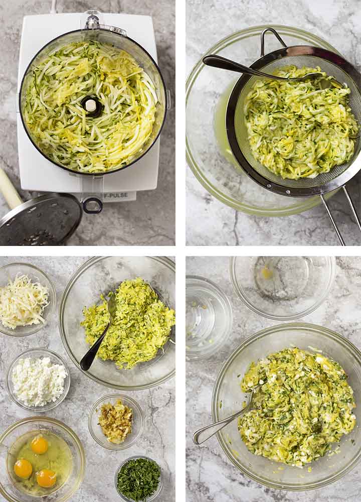Step by step photos on how to make the zucchini filling for kolokithopita.