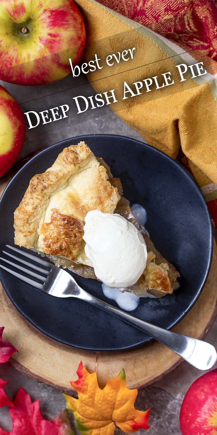 This is the best ever homemade deep dish apple pie! It's twice cooked for twice the apples - perfect for holidays, fall days, and Thanksgiving. | justalittlebitofbacon.com #applepie #thanksgiving #thanksgivingrecipes #dessertrecipe #pierecipe #holidaydessert