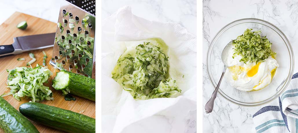 Step by step on how to make tzatziki sauce.
