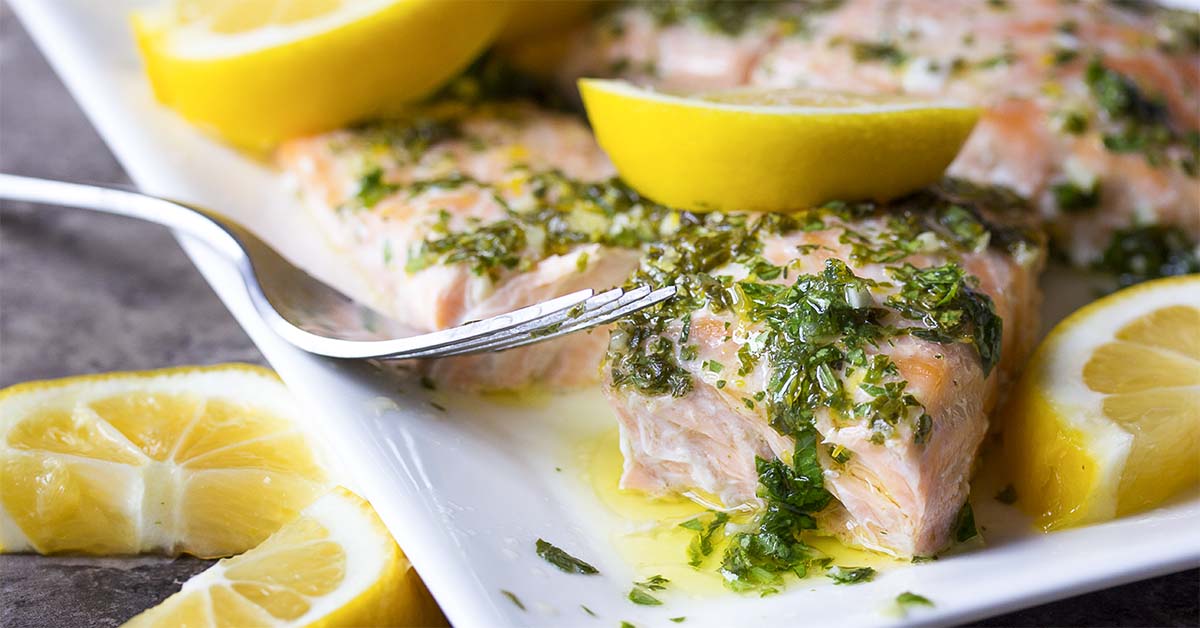Slow Roasted Salmon with Lemon Herb Sauce