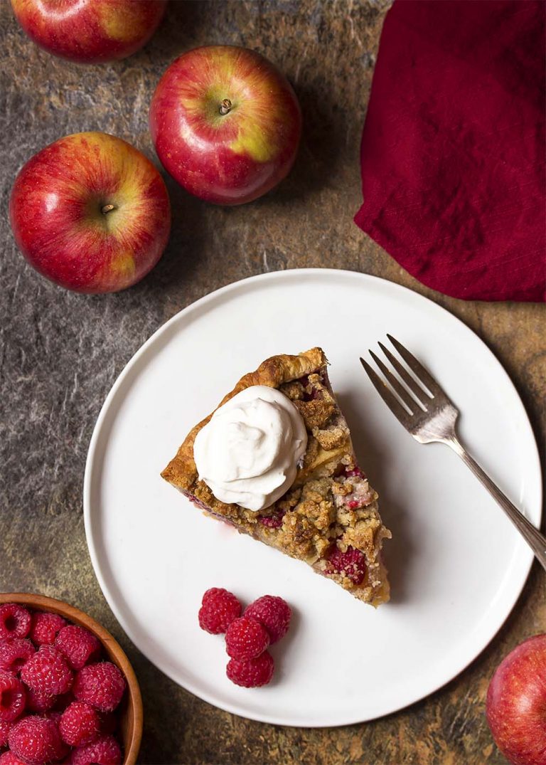 Apple Raspberry Pie with Crumb Topping - Just a Little Bit of Bacon