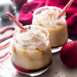 My peppermint white russian cocktail is a festive treat for the holidays! Kahlua, vodka, peppermint, and milk are mixed and poured over ice for a drink you'll love all winter long. Perfect for Christmas, New Years, or any chilly day. | justalittlebitofbacon.com #christmasrecipes #cocktailrecipes #cocktails #christmas #holidayrecipes #whiterussian #drinkrecipes