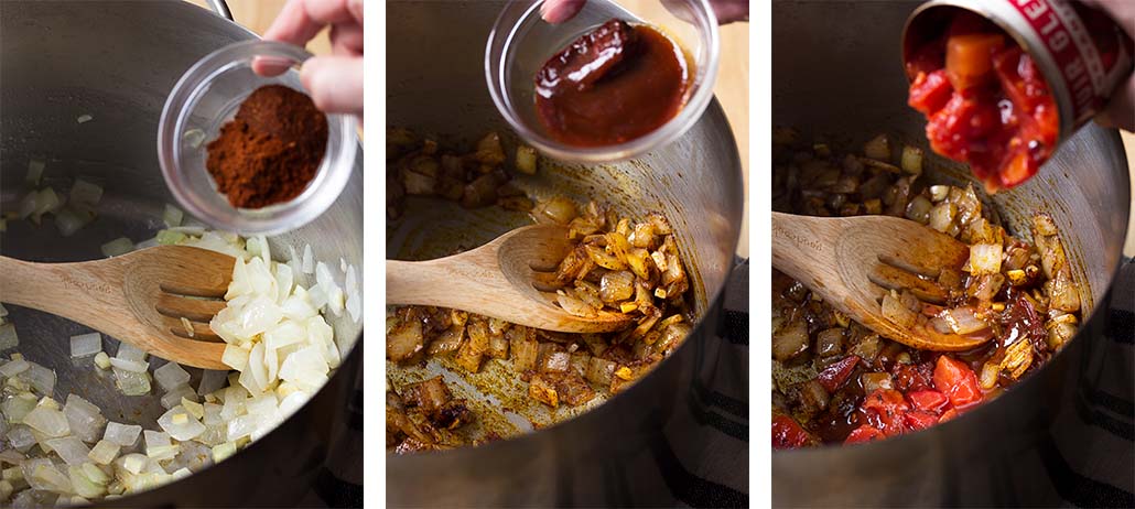 Step by step on how to make the recipe up to adding the tomatoes.