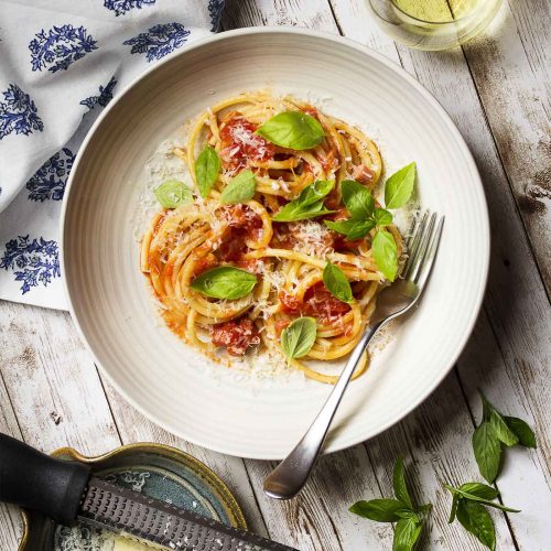 Pappardelle Pasta with Pancetta and Burrata Just a Little Bit of Bacon