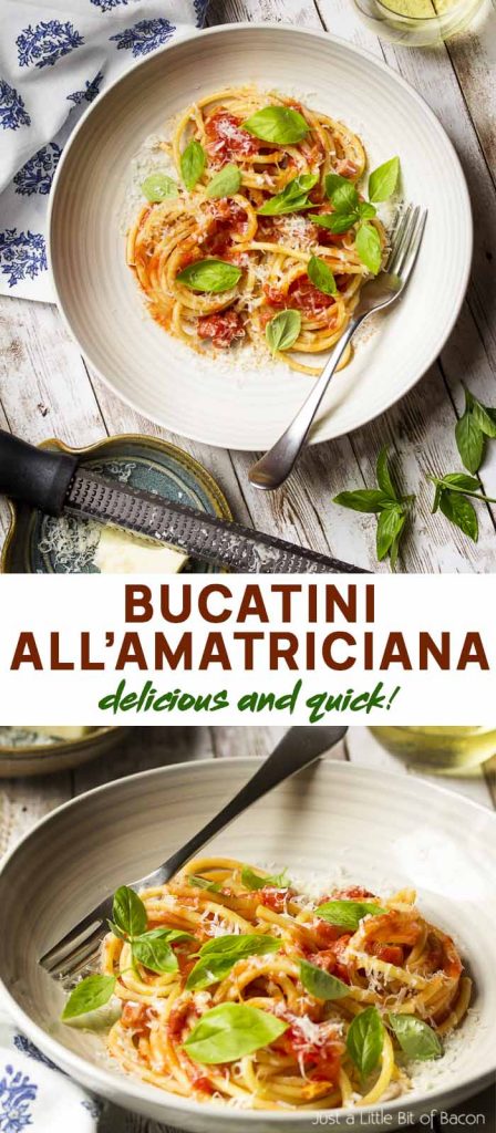 Bucatini all'Amatriciana Sauce - Just a Little Bit of Bacon