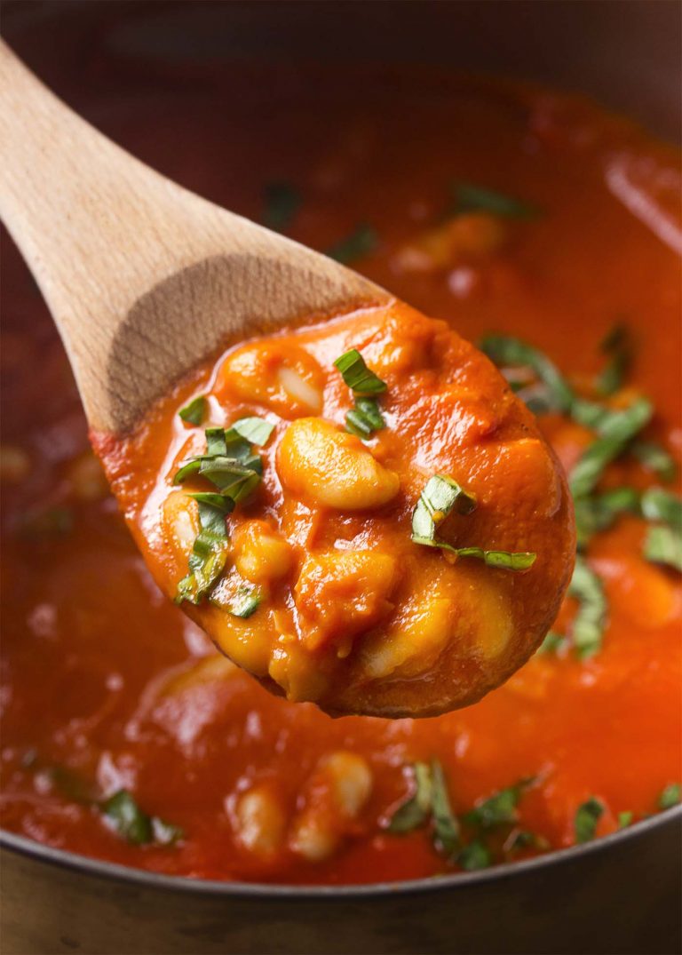 Italian White Beans in Tomato Sauce Just a Little Bit of Bacon