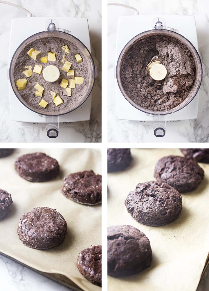 Step by step on how to make the chocolate biscuits.